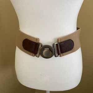 Tan and brown  with aged gold metal wide belt